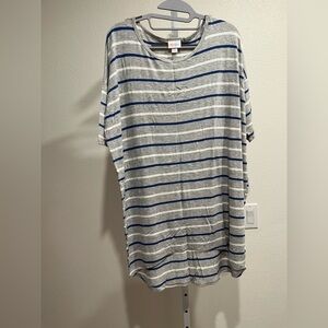 LuLaRoe Short Sleeve Gray and Blue Striped Irma